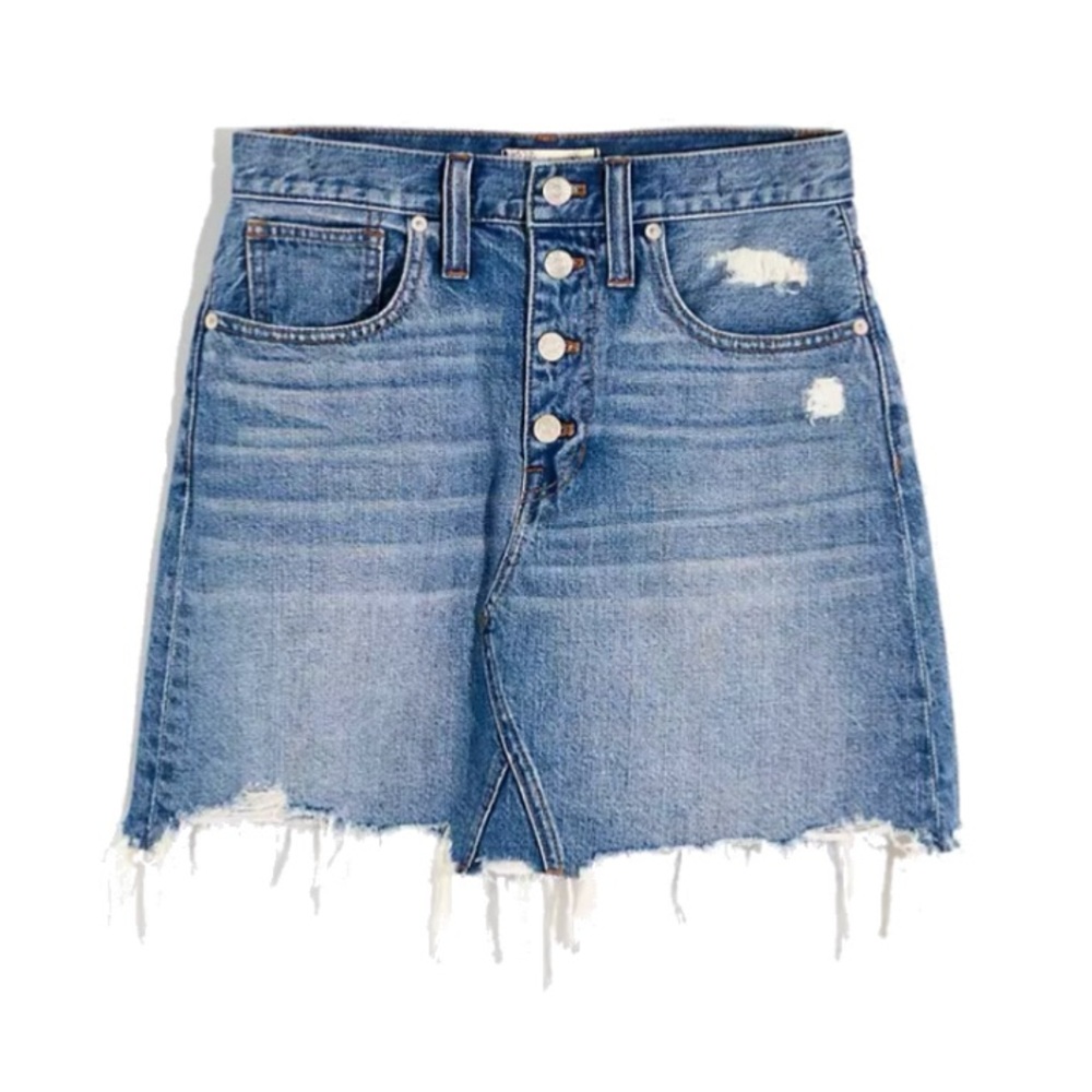 NWT Madewell Rigid Denim A-Line Mini Skirt in Hughes Wash Button-Front size 27